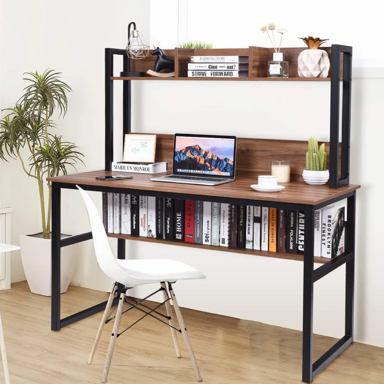 Tangkula Computer Desk with Hutch, Home Office Desk Study Writing Desk