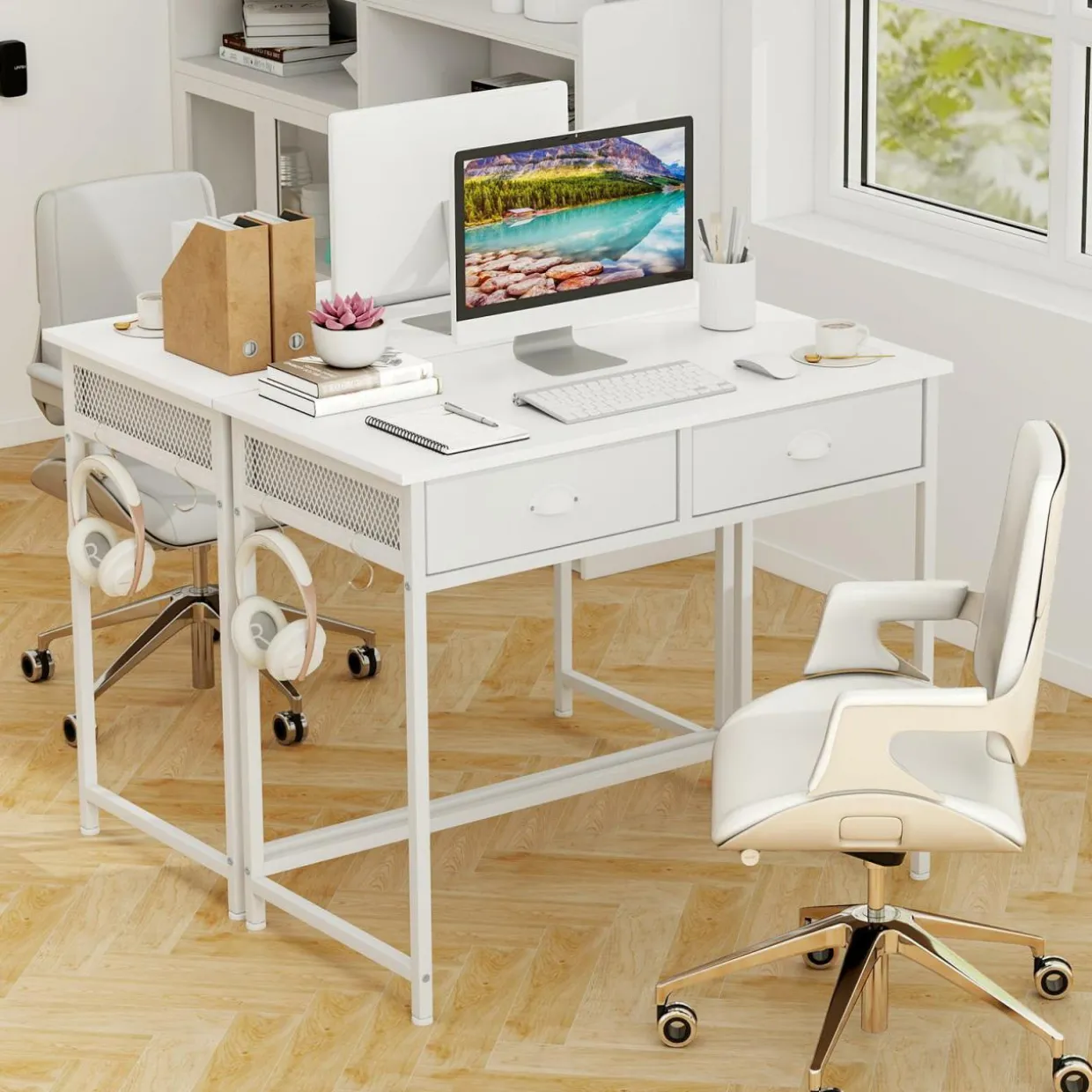 Tangkula Computer Desk with 2 Storage Drawers & 4 Hooks