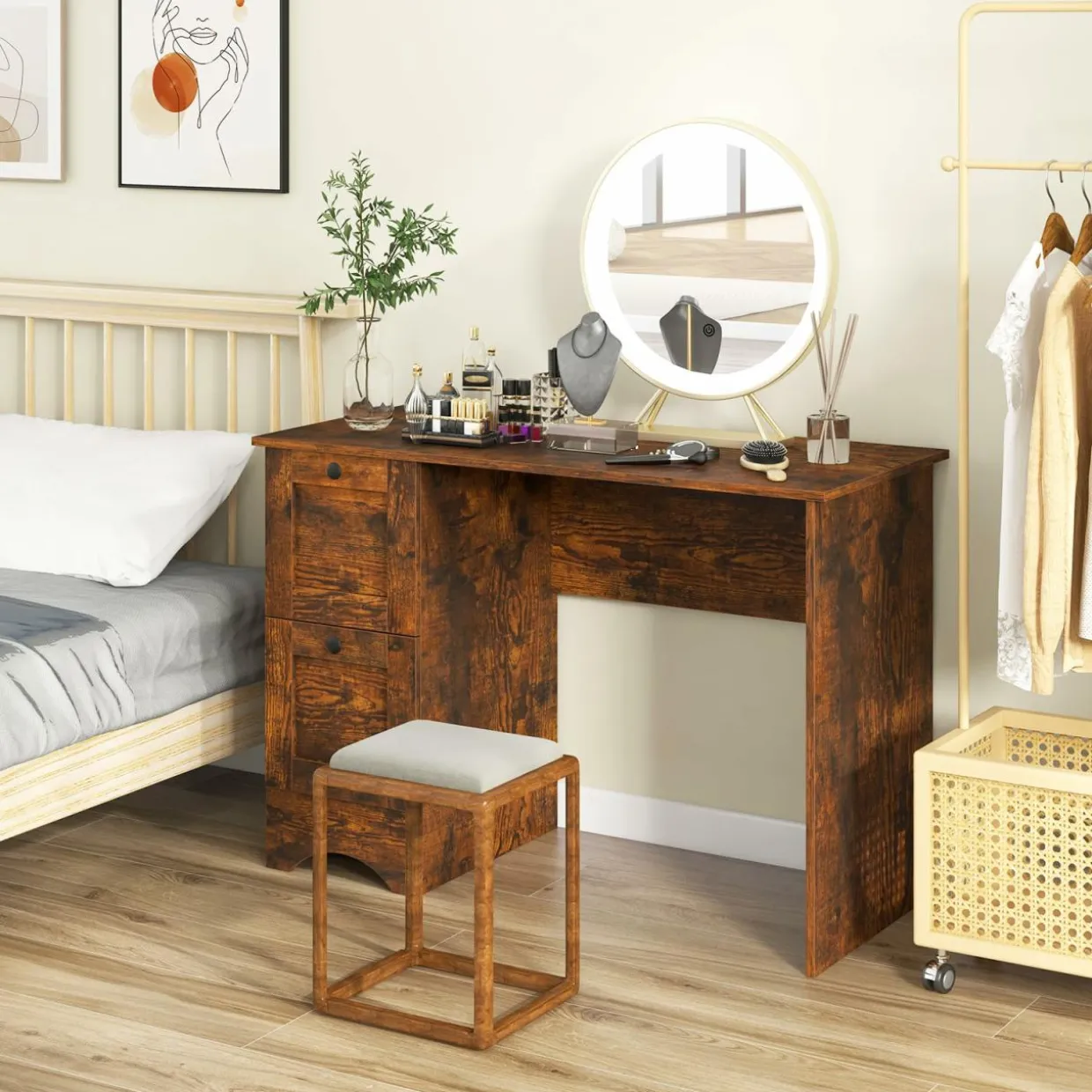 Tangkula Computer Desk with Drawers & Charging Station