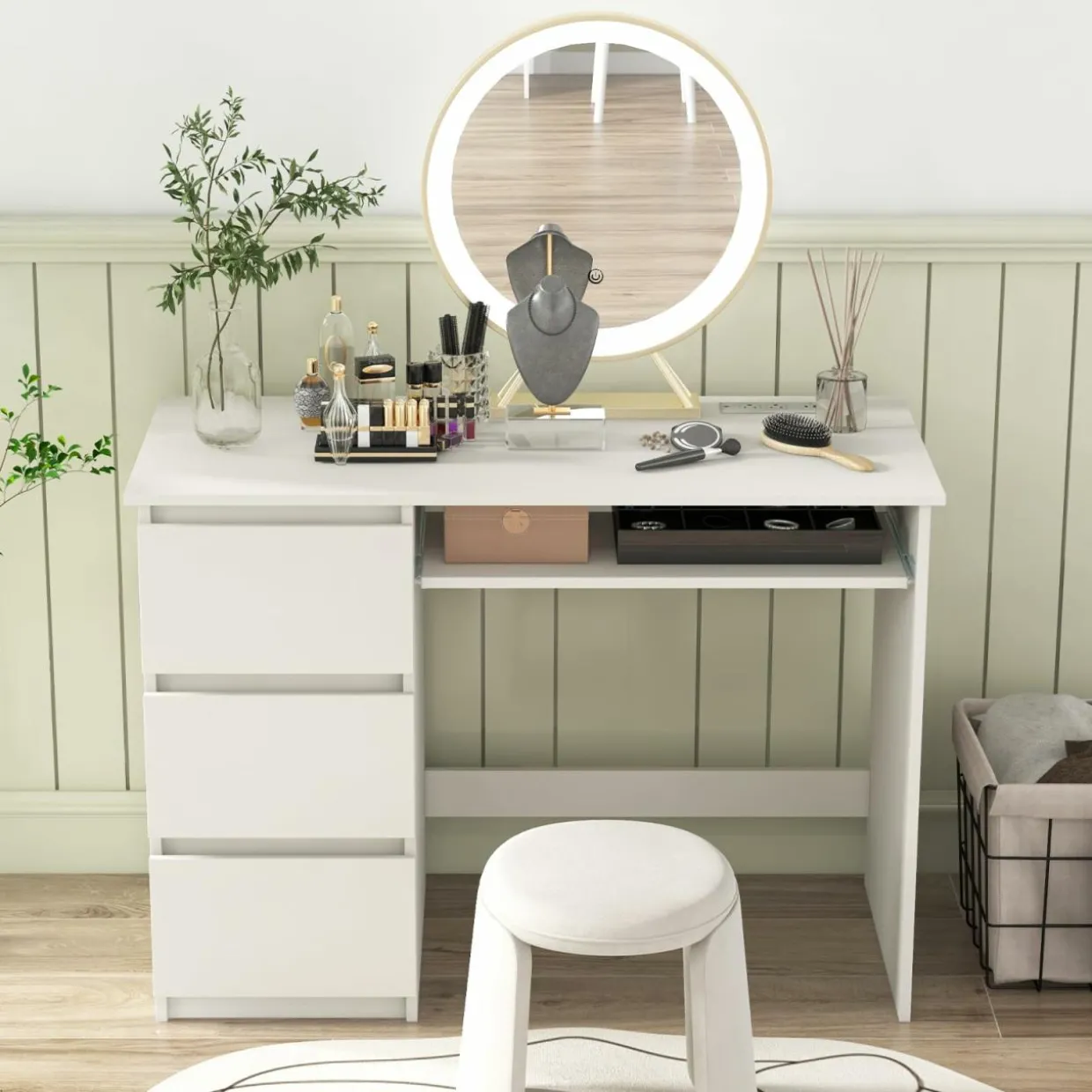 Tangkula Computer Desk with 3 Storage Drawers & Built-in Charging Station, Home Office Desk with Keyboard Tray
