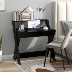 Tangkula Computer Desk with Storage Drawer, Small Writing Desk with Monitor Stand Riser
