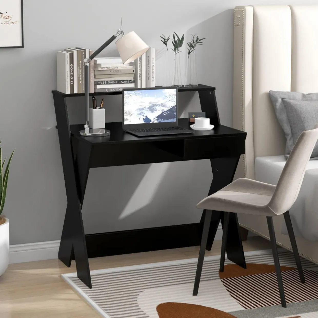 Tangkula Computer Desk with Storage Drawer, Small Writing Desk with Monitor Stand Riser