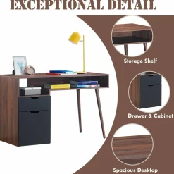 Tangkula Computer Desk with Drawers, Multipurpose Home Office Desk Writing Desk