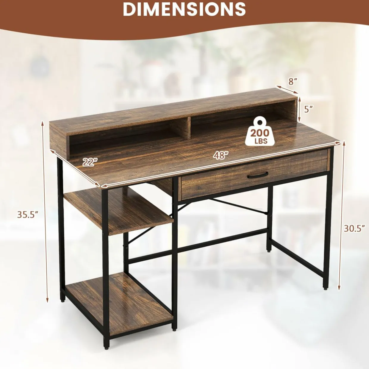 Tangkula Computer Desk with Storage Drawer & Monitor Stand