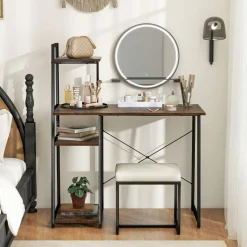 Tangkula Computer Desk with Shelves, Space Saving Home Office Desk with 3-Tier Ladder Shaped Storage Bookshelf