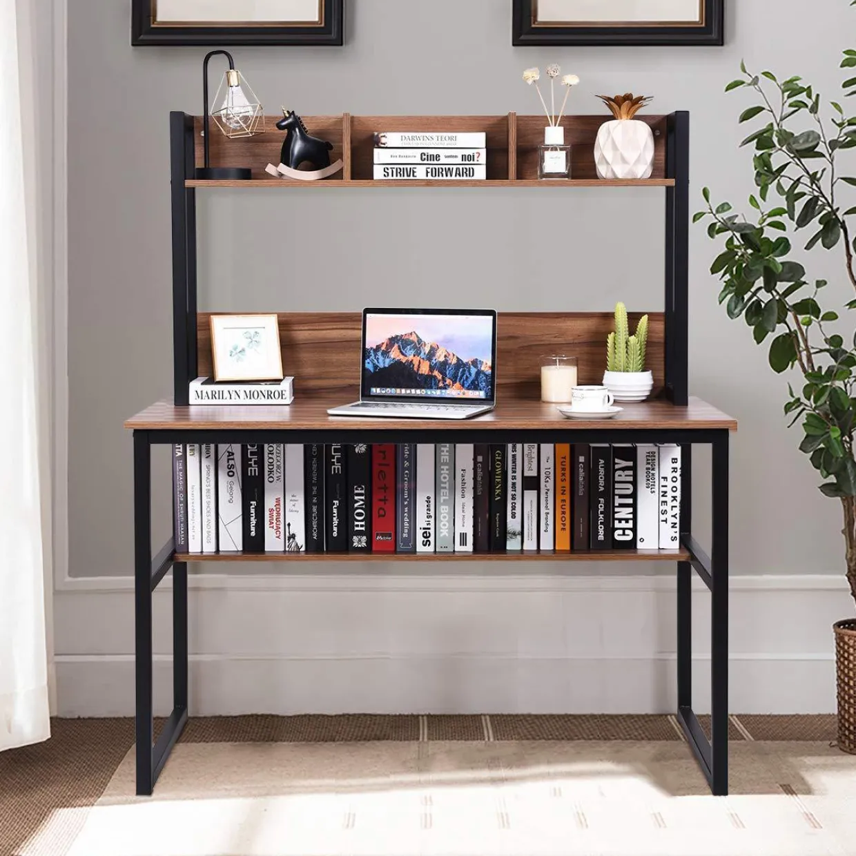 Tangkula Computer Desk with Hutch, Home Office Desk Study Writing Desk