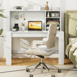 Tangkula Computer Desk with Hutch & Charging Station