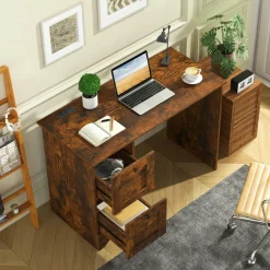 Tangkula Computer Desk with Drawers & Charging Station