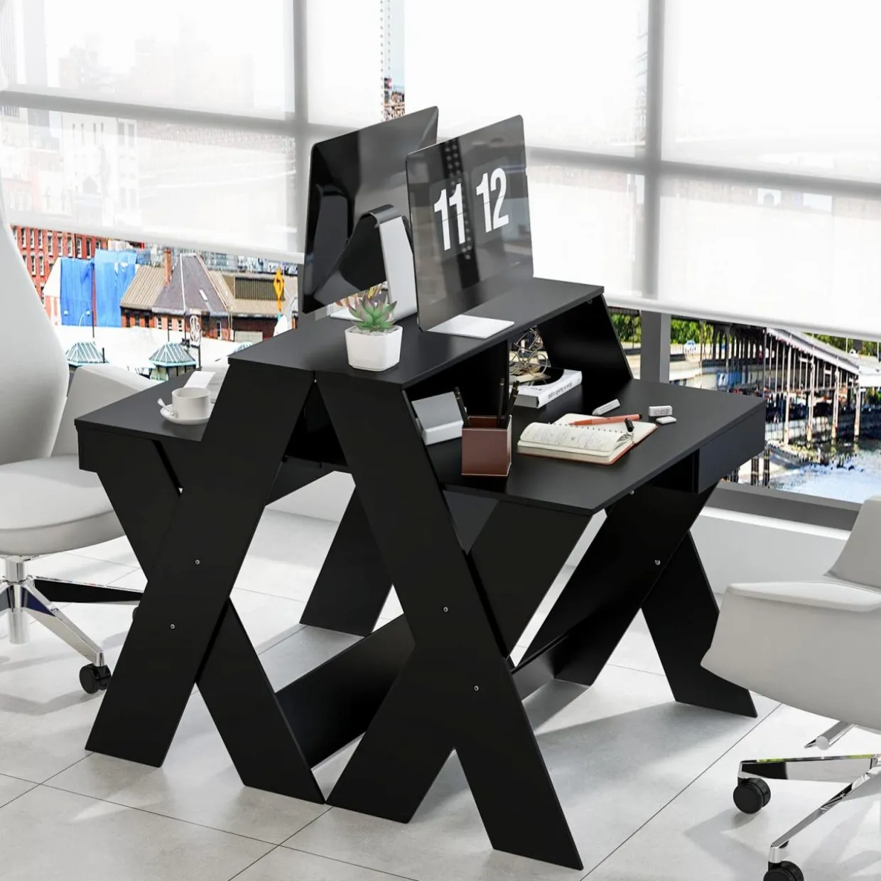 Tangkula Computer Desk with Storage Drawer, Small Writing Desk with Monitor Stand Riser