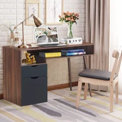 Tangkula Computer Desk with Drawers, Multipurpose Home Office Desk Writing Desk