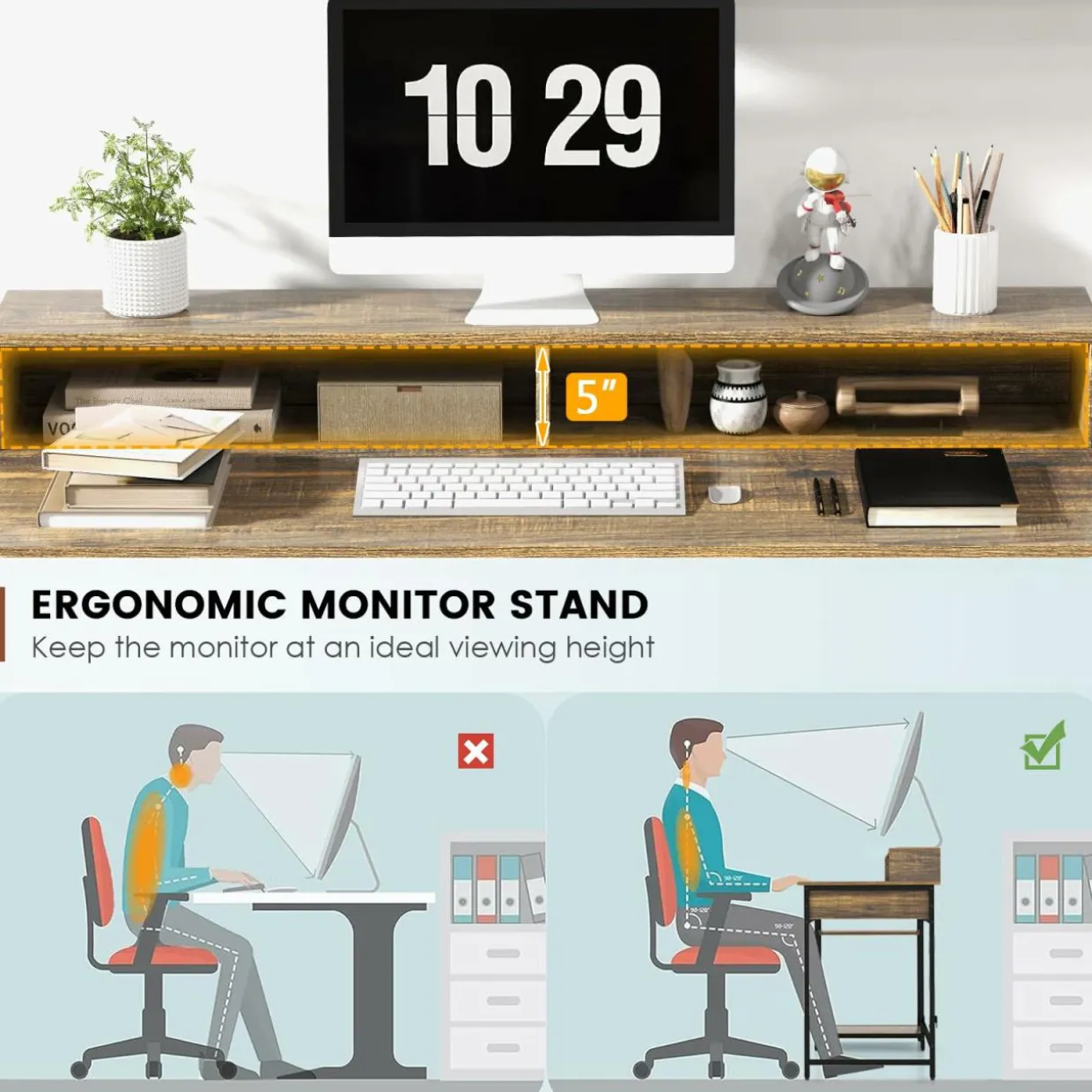 Tangkula Computer Desk with Storage Drawer & Monitor Stand