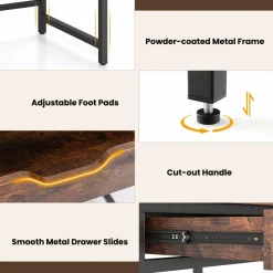 Tangkula Computer Desk with Charging Station, 40” Industrial Home Office Desk with Drawer & Adjustable Shelf