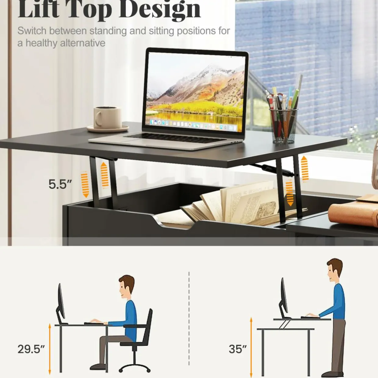 Tangkula Computer Desk with Lift Top