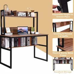 Tangkula Computer Desk with Hutch, Home Office Desk Study Writing Desk