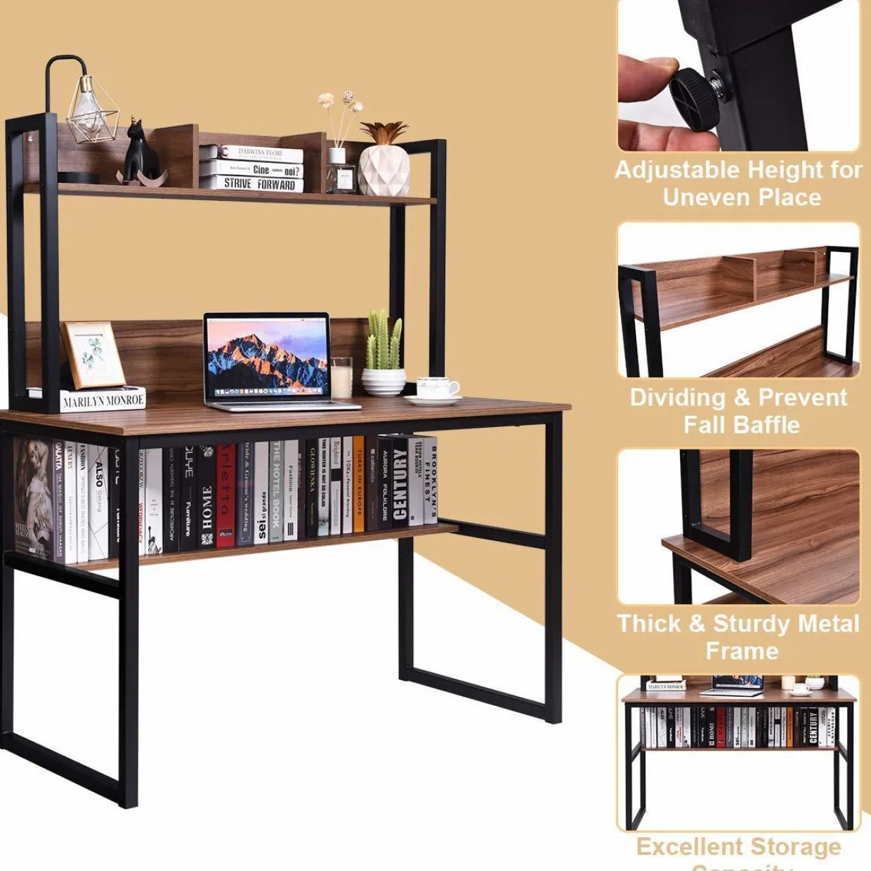 Tangkula Computer Desk with Hutch, Home Office Desk Study Writing Desk