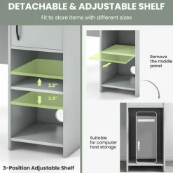 Tangkula Computer Desk with Hutch, Home Office Desk with Raised Display Shelf & 2 Open Shelves (Gray)
