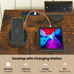 Tangkula Computer Desk with Drawers & Charging Station