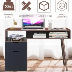 Tangkula Computer Desk with Drawers, Multipurpose Home Office Desk Writing Desk