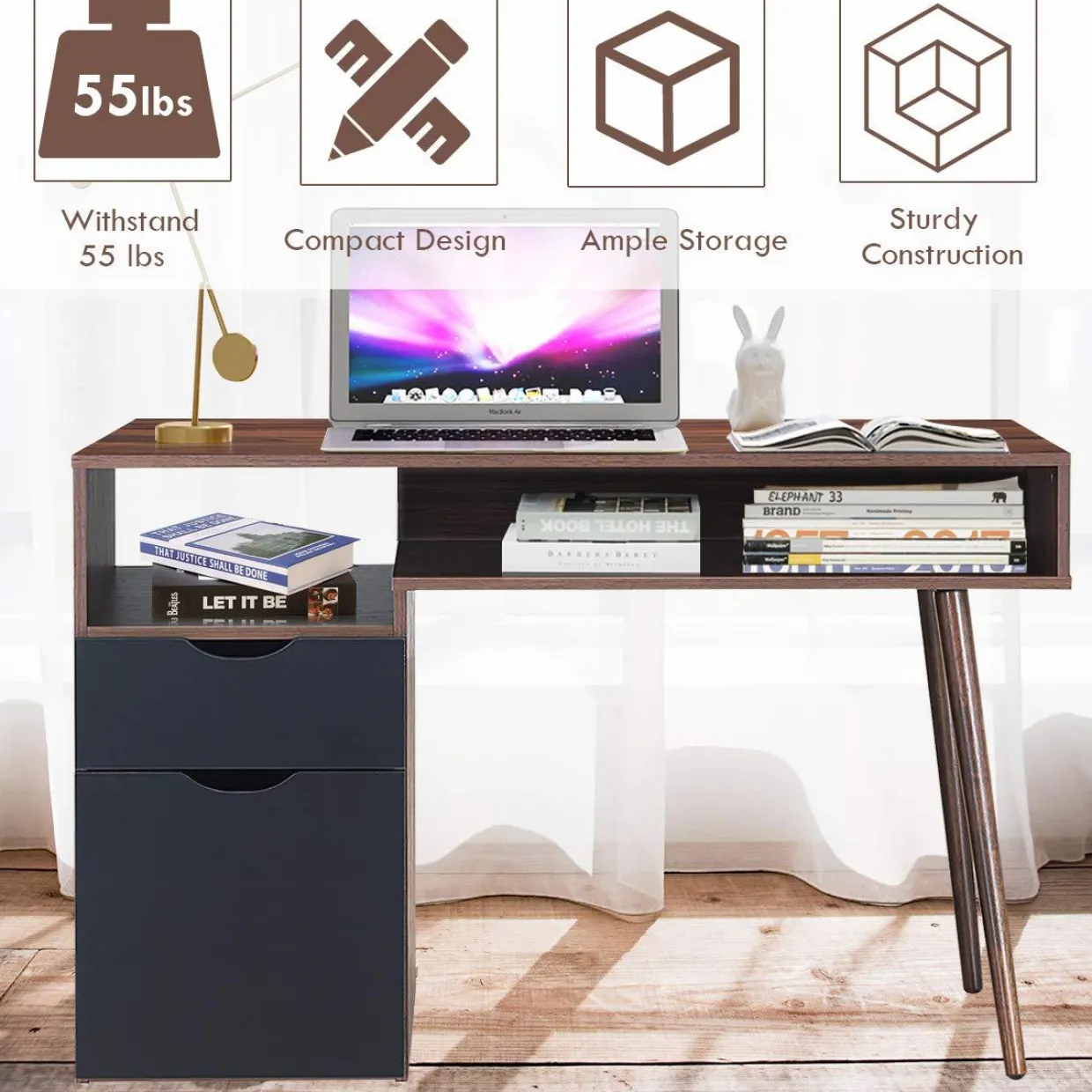 Tangkula Computer Desk with Drawers, Multipurpose Home Office Desk Writing Desk