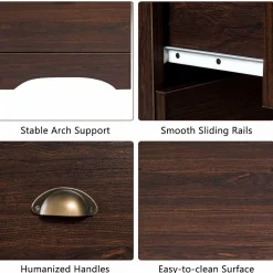 Tangkula Computer Desk with Drawers, Wood Frame Home Office Desk with Storage Shelf