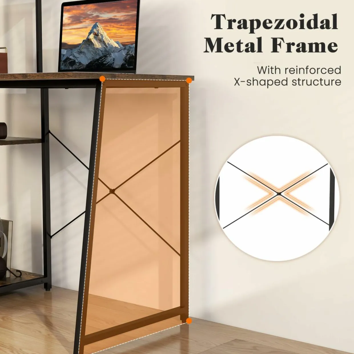 Tangkula Computer Desk with Shelves, Space Saving Home Office Desk with 3-Tier Ladder Shaped Storage Bookshelf