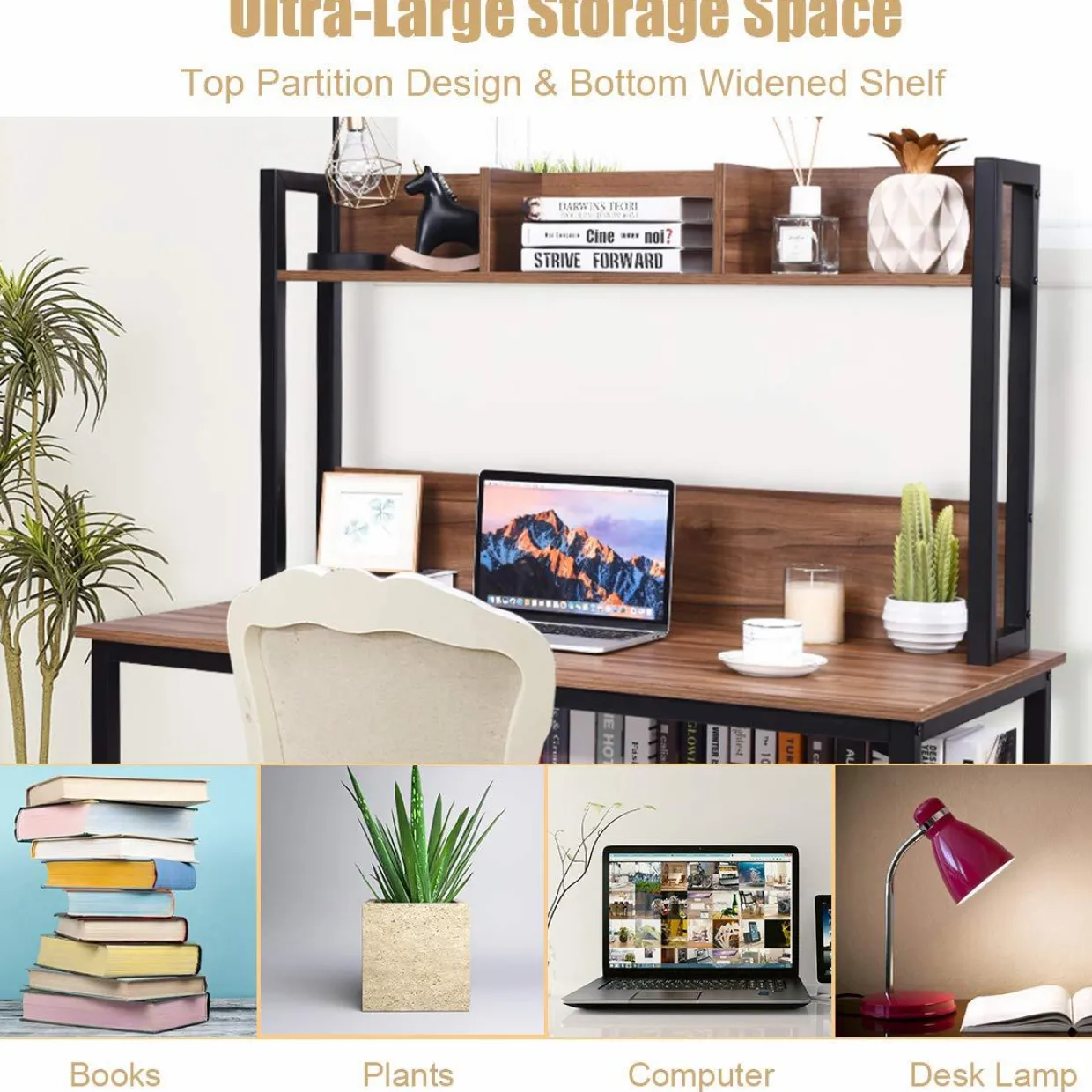 Tangkula Computer Desk with Hutch, Home Office Desk Study Writing Desk