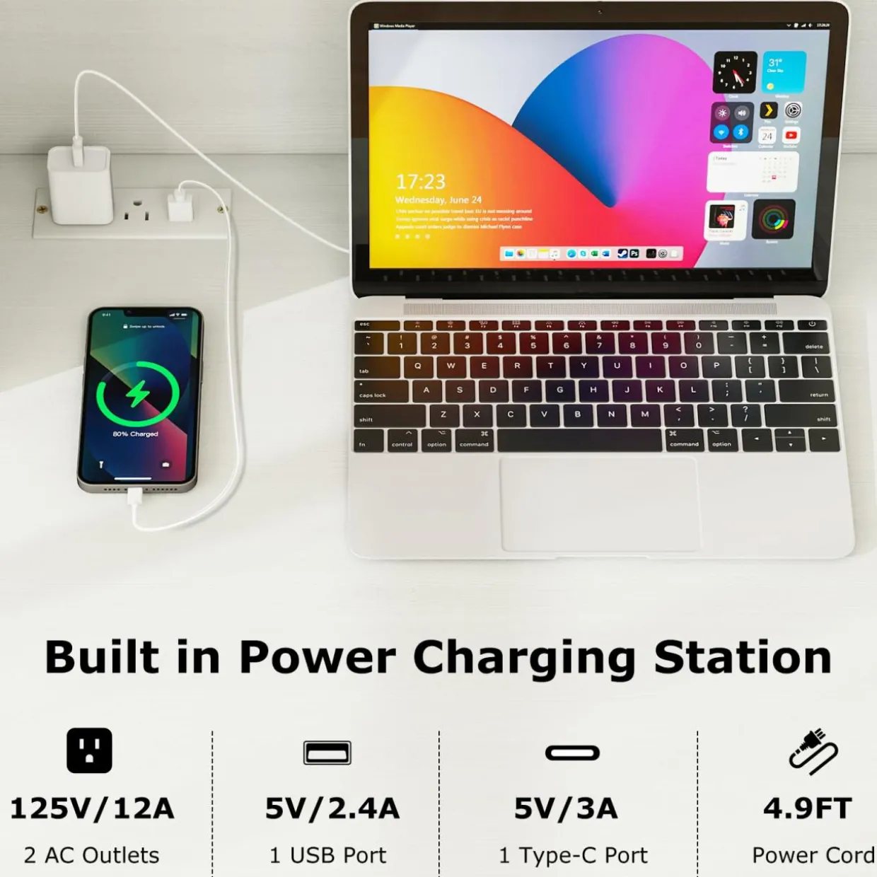 Tangkula Computer Desk with Hutch & Charging Station
