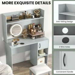 Tangkula Computer Desk with Hutch, Home Office Desk with Raised Display Shelf & 2 Open Shelves (Gray)