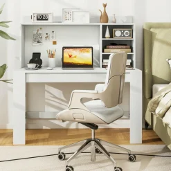 Tangkula Computer Desk with Hutch, Home Office Desk with Bookshelf