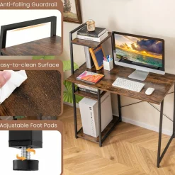 Tangkula Computer Desk with Shelves, Space Saving Home Office Desk with 3-Tier Ladder Shaped Storage Bookshelf