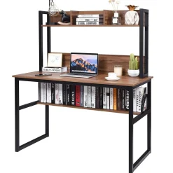 Tangkula Computer Desk with Hutch, Home Office Desk Study Writing Desk