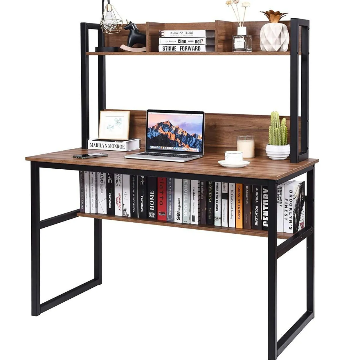 Tangkula Computer Desk with Hutch, Home Office Desk Study Writing Desk