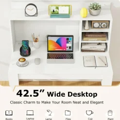 Tangkula Computer Desk with Hutch & Charging Station