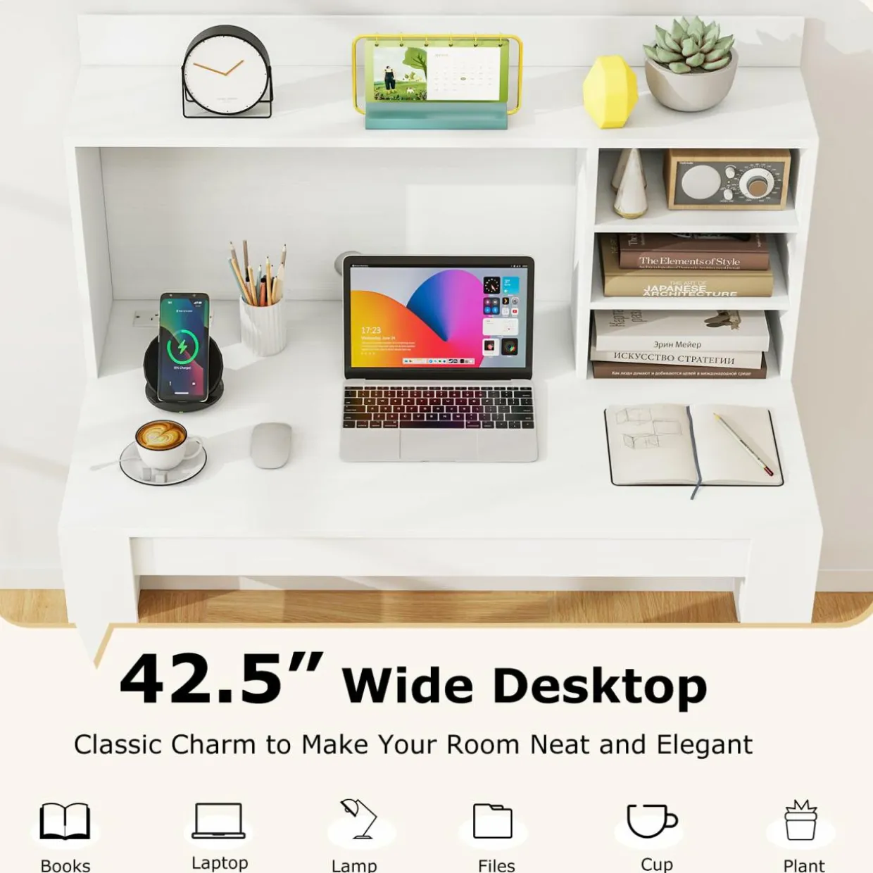 Tangkula Computer Desk with Hutch & Charging Station