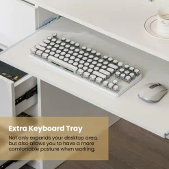 Tangkula Computer Desk with 3 Storage Drawers & Built-in Charging Station, Home Office Desk with Keyboard Tray