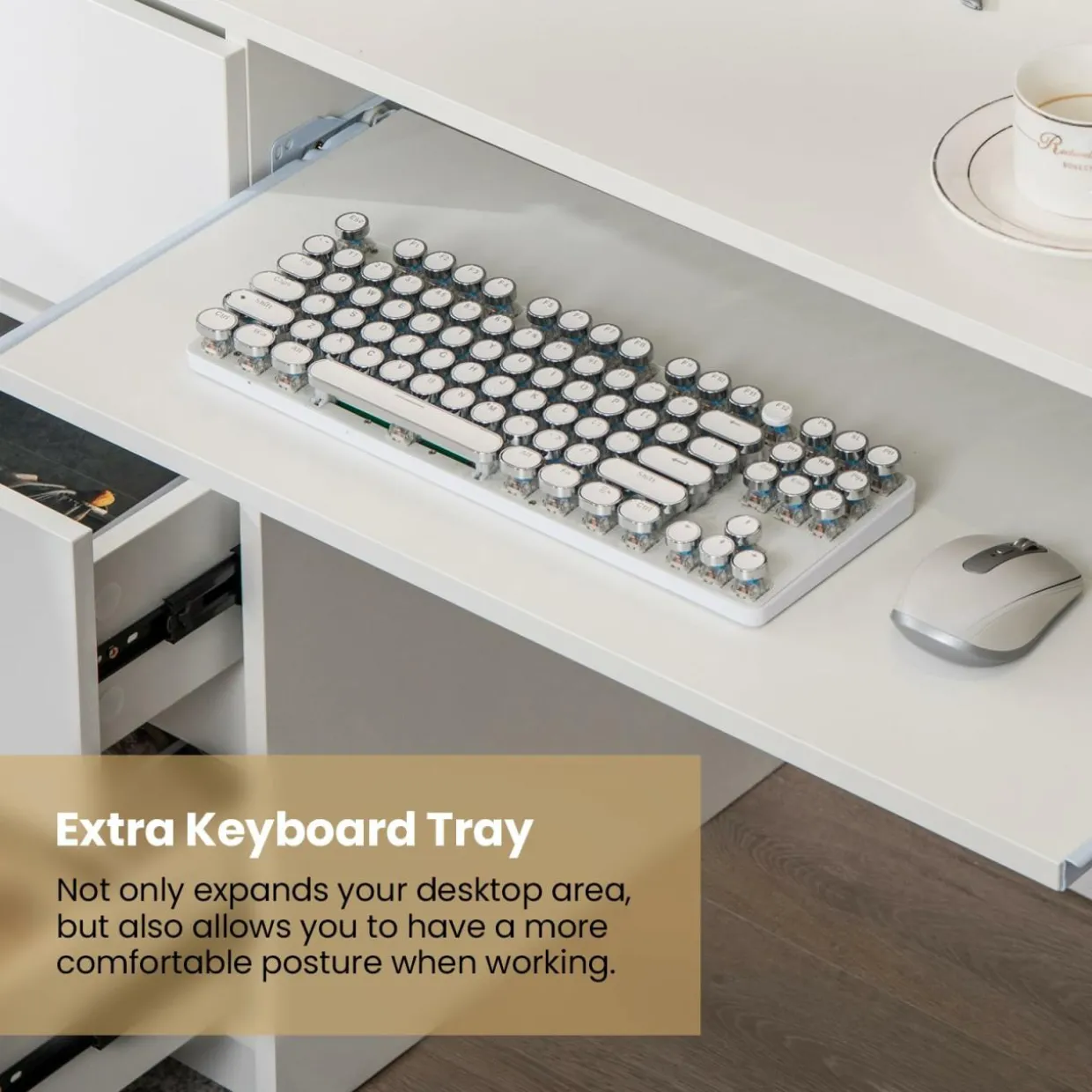 Tangkula Computer Desk with 3 Storage Drawers & Built-in Charging Station, Home Office Desk with Keyboard Tray