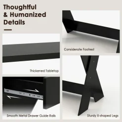 Tangkula Computer Desk with Storage Drawer, Small Writing Desk with Monitor Stand Riser