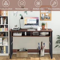 Tangkula Computer Desk with Storage Compartments, Study Writing Desk with Storage