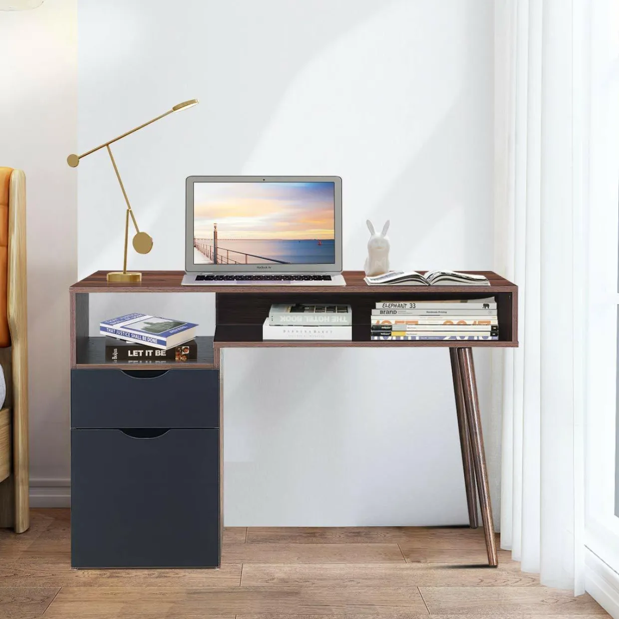 Tangkula Computer Desk with Drawers, Multipurpose Home Office Desk Writing Desk
