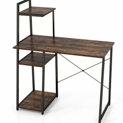 Tangkula Computer Desk with Shelves, Space Saving Home Office Desk with 3-Tier Ladder Shaped Storage Bookshelf