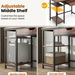 Tangkula Computer Desk with Charging Station, 40” Industrial Home Office Desk with Drawer & Adjustable Shelf