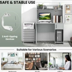 Tangkula Computer Desk with Hutch, Home Office Desk with Raised Display Shelf & 2 Open Shelves (Gray)