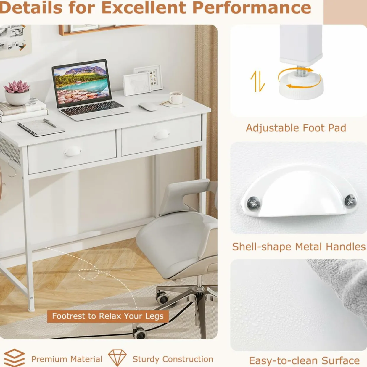 Tangkula Computer Desk with 2 Storage Drawers & 4 Hooks