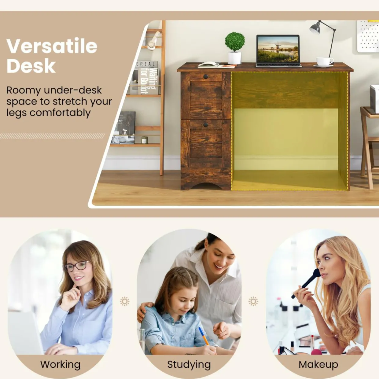 Tangkula Computer Desk with Drawers & Charging Station