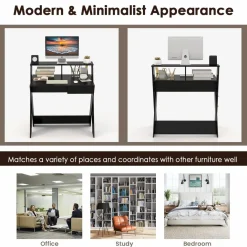 Tangkula Computer Desk with Storage Drawer, Small Writing Desk with Monitor Stand Riser