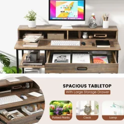 Tangkula Computer Desk with Storage Drawer & Monitor Stand