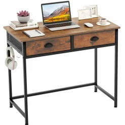 Tangkula Computer Desk with 2 Storage Drawers & 4 Hooks