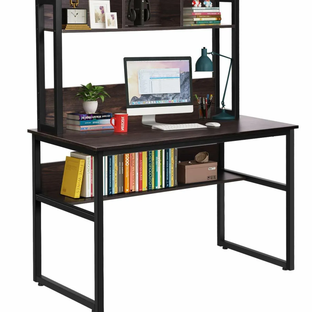 Tangkula Computer Desk with Hutch, Home Office Desk Study Writing Desk