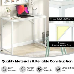 Tangkula Computer Laptop Desk, Heavy Duty Metal Frame Writing Desk