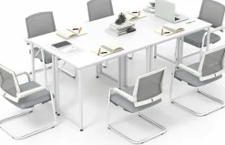 Tangkula Conference Tables, Rectangular Meeting Room Table with Adjustable Foot Pads, Seminar Table for School or College